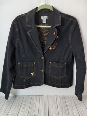 Shore Y2K Denim Jacket with Sequin & Beaded Flower Detail